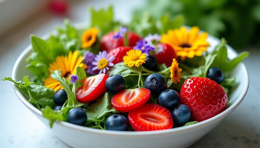 Bunter Sommersalat mit frischen Beeren und Kräutern